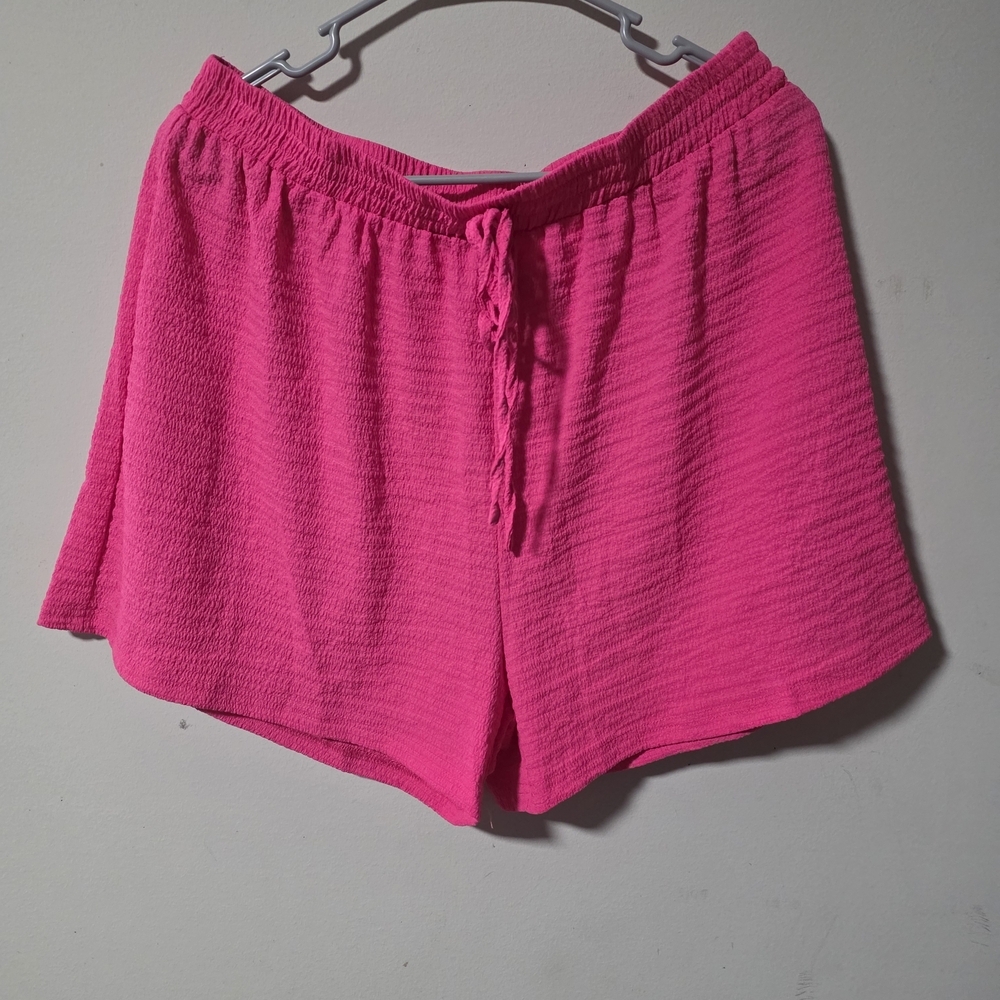 SHEIN Bright Pink Textured Drawstring Athletic Shorts